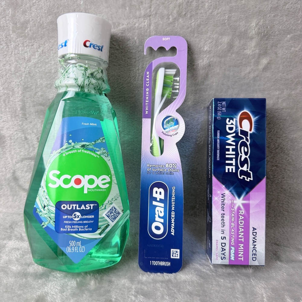 Crest Oral-B Oral Care Bundle Unisex OS Blue Green Mouthwash Toothpaste Brush